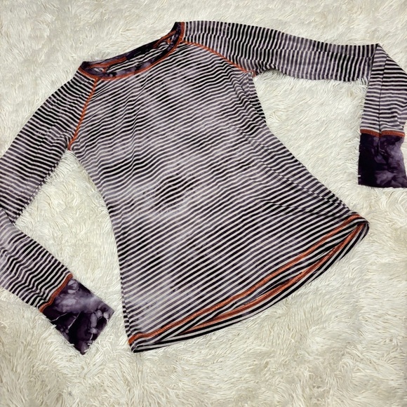 PrAna Long Sleeve Purple & White Striped Top Raglan Sleeves Woman’s Size XS - Picture 1 of 7